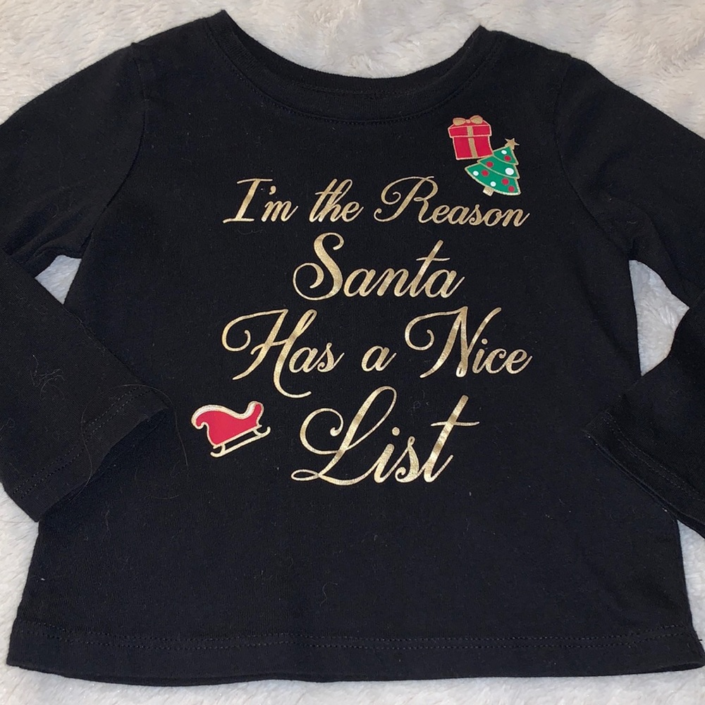 Children’s Place Black Holiday Top Nice List 12-18M EUC